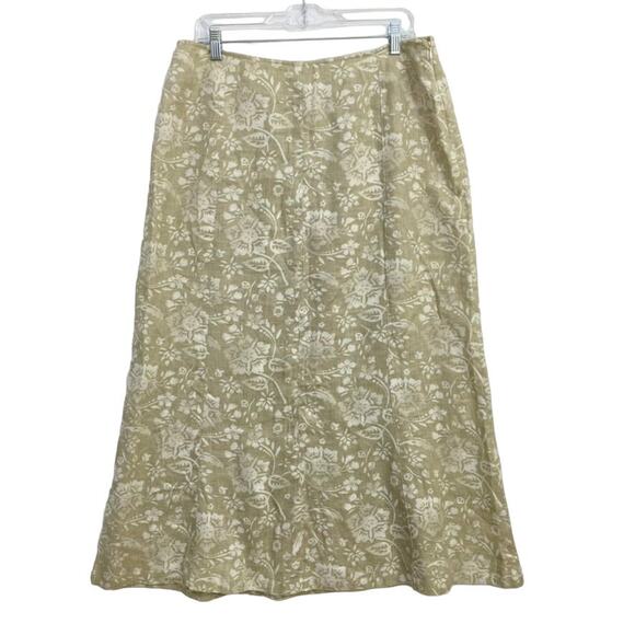 Style & Co Midi Skirt Women's Size 12 Tan Floral Print Linen Neutral Flowy - Picture 1 of 12